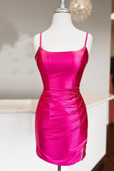 Bridesmaides Dresses Green, Straps Fuchsia Ruched Bodycon Homecoming Dress