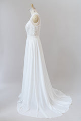 Wedding Dress Beach, Straps Lace A-line Boho Wedding Dress