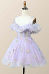 Formal Dress Long, Straps Lavender Floral A-line Short Homecoming Dress
