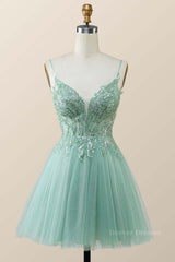 Party Dress Party Dress, Straps Mint Green Tulle A-line Short Homecoming Dress
