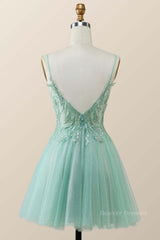 Party Dresses Weddings, Straps Mint Green Tulle A-line Short Homecoming Dress