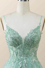 Party Dress Renswoude, Straps Mint Green Tulle A-line Short Homecoming Dress