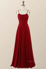 Evening Dress Stunning, Straps Wine Red Chiffon A-line Long Bridesmaid Dress