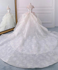 Wedsing Dress Styles, Stunning Off The Shoulder Flower Ball Gown Lace Wedding Dress