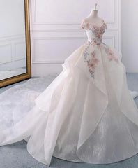 Wedding Dresses Style, Stunning Off The Shoulder Flower Ball Gown Lace Wedding Dress