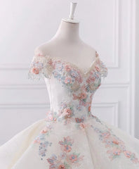 Weddings Dress Styles, Stunning Off The Shoulder Flower Ball Gown Lace Wedding Dress