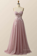 Bridesmaid Dresses Mauve, Sweetheart Blush Pink 3D Floral Formal Dress
