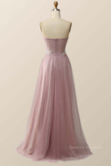 Flower Girl, Sweetheart Blush Pink 3D Floral Formal Dress