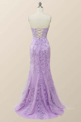 Party Dress Styling Ideas, Sweetheart Lavender Lace Mermaid Long Prom Dress