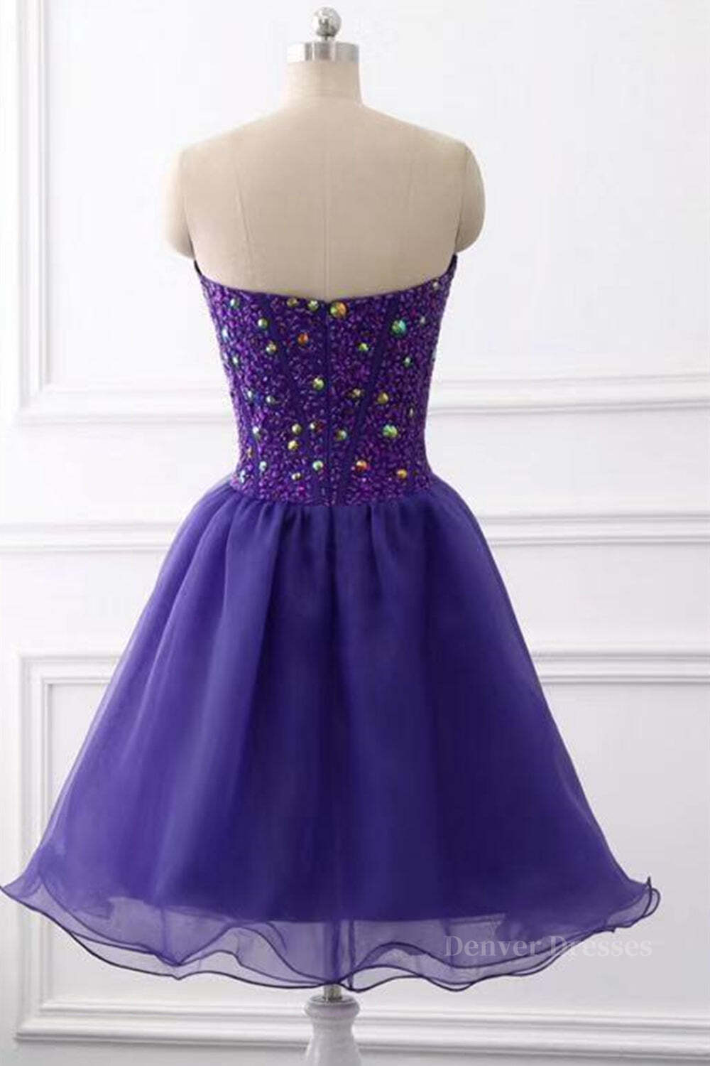 Homecoming Dress Online, Sweetheart Neck Beaded Dark Purple Short Prom Dress, Strapless Dark Purple Homecoming Dress, Dark Purple Beaded Formal Evening Dress