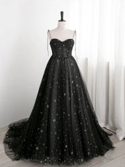 Short Dress Style, Sweetheart Neck Black Long Prom Dresses, Black Long Formal Evening Dresses