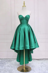 Party Dress Beige, Sweetheart Neck Green High Low Prom Dresses, Green High Low Graduation Homecoming Dresses