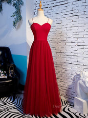 Bridesmaides Dresses Long, Sweetheart Neck Red Long Prom Dresses, Red Long Formal Evening Dresses