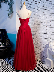 Bridesmaide Dresses Long, Sweetheart Neck Red Long Prom Dresses, Red Long Formal Evening Dresses