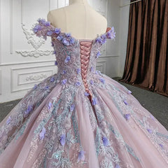 Evening Dress Modest, Sweetheart Off The Shoulder Beaded Floral Appliqué quinceanera Ball Gown