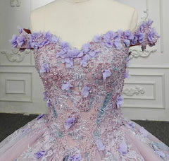Evening Dress Maxi Long Sleeve, Sweetheart Off The Shoulder Beaded Floral Appliqué quinceanera Ball Gown