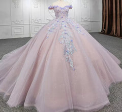 Evening Dress 1924, Sweetheart Off The Shoulder Beaded Floral Appliqué quinceanera Ball Gown