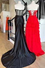 Bridesmaid Dress Color Scheme, Sweetheart Red Corset Chiffon Ruffle Long Prom Dress