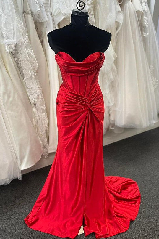 Bridesmaid Dresses Fall Wedding, Sweetheart Red Ruched Long Mermaid Prom Dress