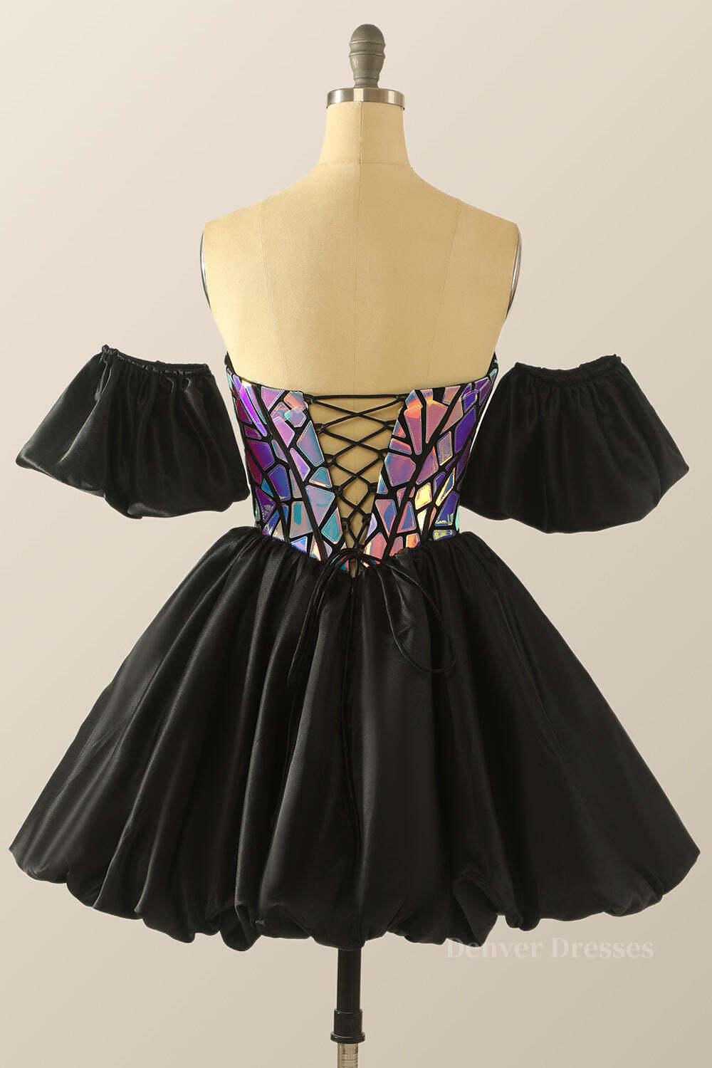 Dance Dress, Sweetheart Sequin Black Satin Short Homecoming Dress