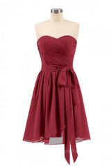 Bridesmaid Dress Color Palettes, Sweetheart Wine Red Pleated Short A-line Bridesmaid Dresss