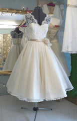 Wedding Dress Inspired, Tea Length Antique Wedding Dress 1950's Vintage Wedding Dress Retro