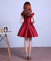 Formal Dress Lace, Burgundy Knee Length Prom Dress, Homecoming Dress