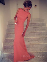 Evening Dress Italy, Trumpet/Mermaid High Neck Sweep Train Jersey Prom Dresses