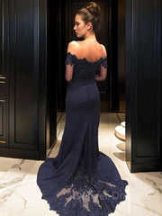 Homecoming Dresses Styles, Trumpet/Mermaid Off-the-Shoulder Court Train Stretch Crepe Evening Dresses With Lace