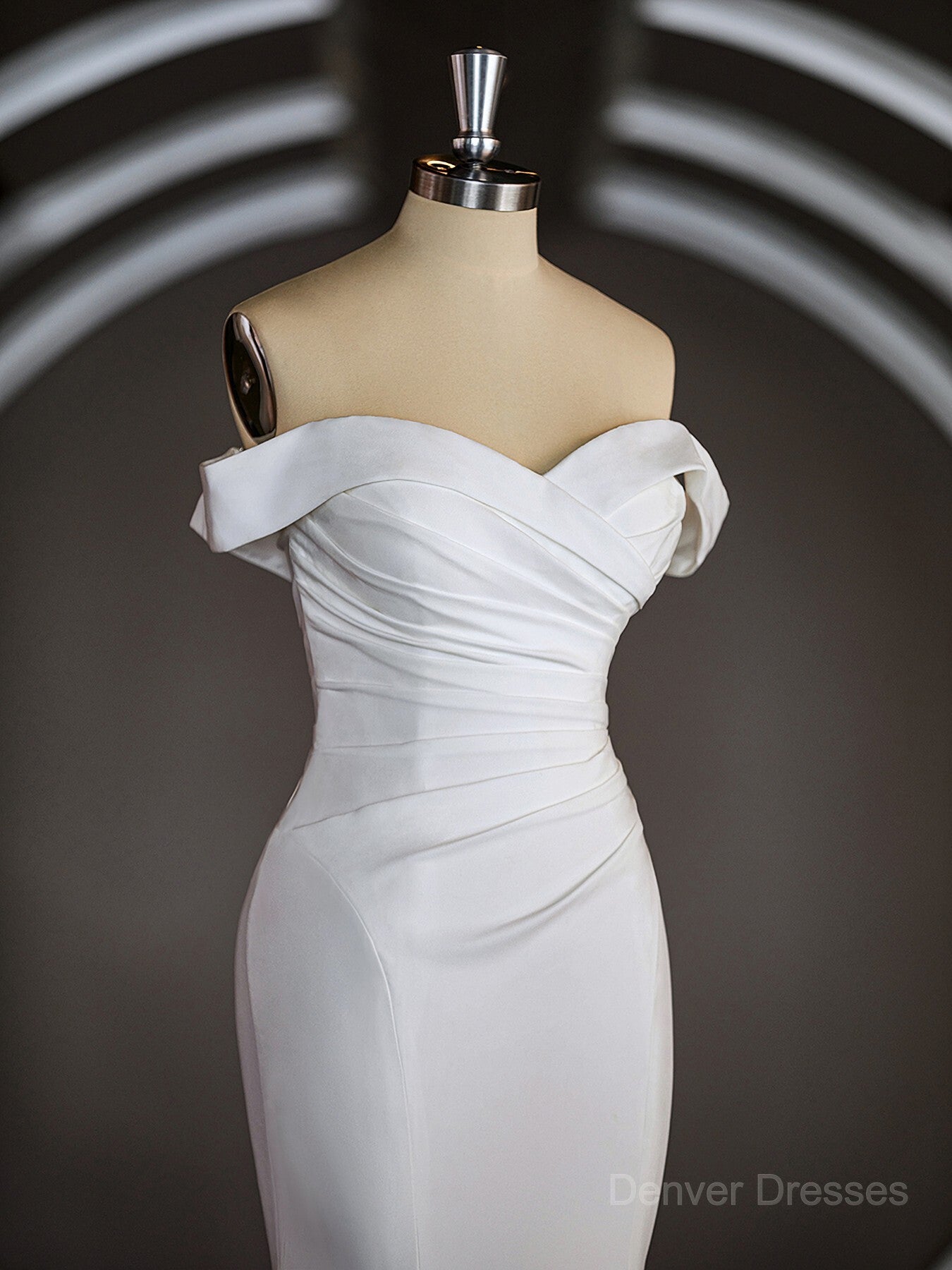 Wedding Dress Cheaper, Trumpet/Mermaid Off-the-Shoulder Court Train Stretch Crepe Wedding Dresses with Pleated Main image