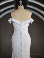 Wedding Dresses 2031, Trumpet/Mermaid Off-the-Shoulder Court Train Stretch Crepe Wedding Dresses with Pleated