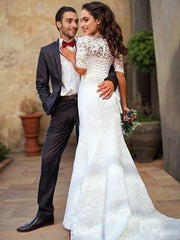 Wedding Dressed Lace, Trumpet/Mermaid Off-the-Shoulder Sweep Train Lace Wedding Dresses