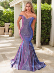 Aesthetic Dress, Trumpet/Mermaid Off-the-Shoulder Sweep Train Prom Dresses With Ruffles