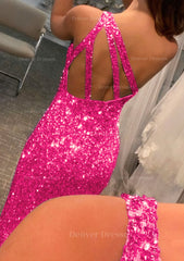Bridesmaid Dresses Quick Shipping, Trumpet/Mermaid One-Shoulder Sleeveless Sparkling Allover Sequined Prom Dress With Split