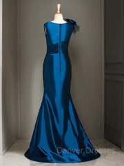 Homecomming Dress Black, Trumpet/Mermaid Scoop Sweep Train Elastic Woven Satin Mother of the Bride Dresses With Ruffles