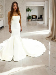Wedding Dresses Designs, Trumpet/Mermaid Strapless Court Train Satin Wedding Dresses