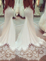 Wedding Dresses On Sale, Trumpet/Mermaid Straps Court Train Silk like Satin Wedding Dresses