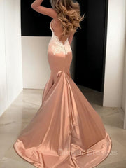 Prom Dresses Website, Trumpet/Mermaid Straps Sweep Train Silk like Satin Prom Dresses
