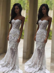 Wedding Dresses For Sale, Trumpet/Mermaid Sweetheart Court Train Lace Wedding Dresses With Appliques Lace