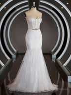 Weddings Dress Online, Trumpet/Mermaid Sweetheart Court Train Tulle Wedding Dresses with Appliques Lace