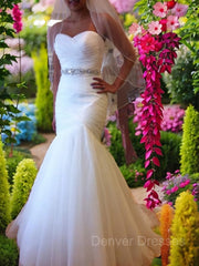 Wedding Dresses Vintage Style, Trumpet/Mermaid Sweetheart Court Train Tulle Wedding Dresses With Beading