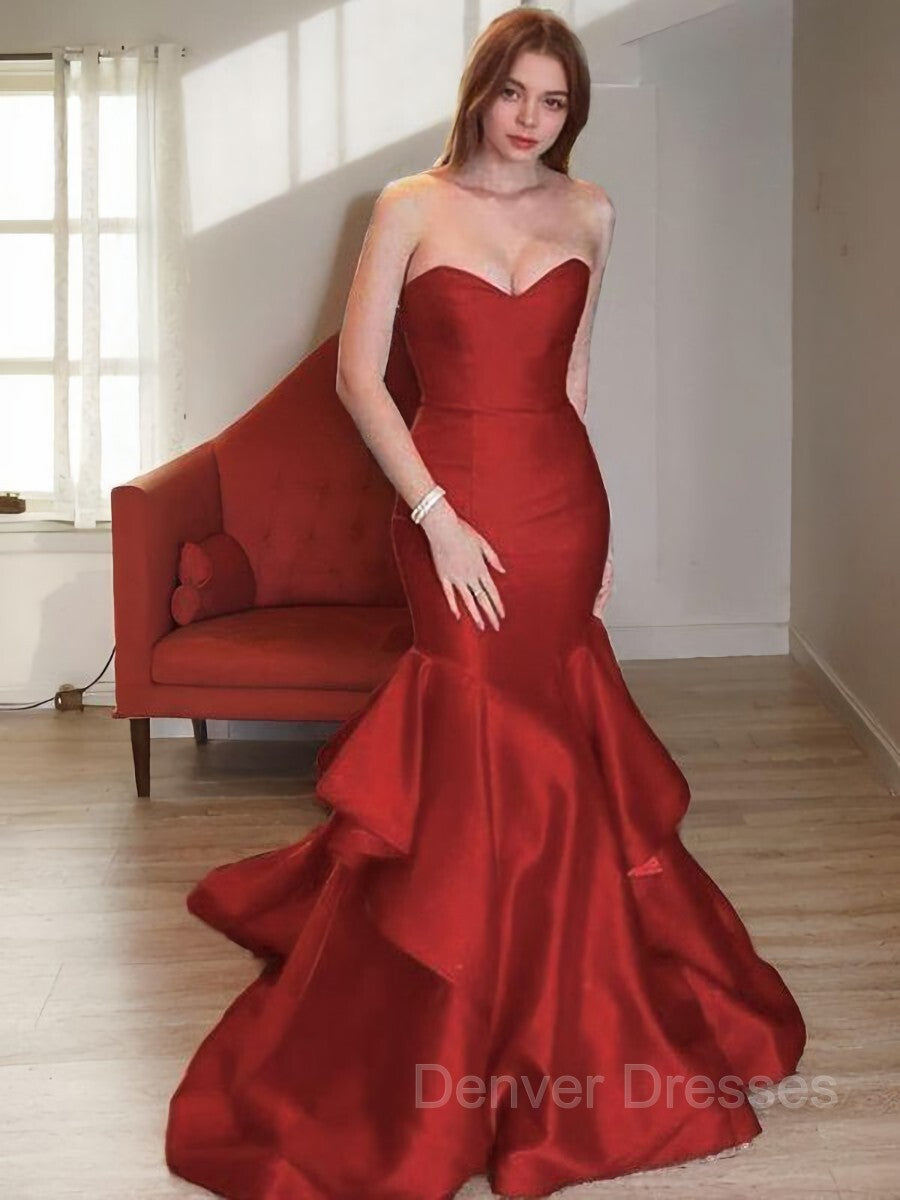 Formal Dress For Party Wear, Trumpet/Mermaid Sweetheart Sweep Train Satin Prom Dresses