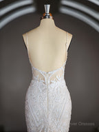 Wedding Dress For Bride, Trumpet/Mermaid V-neck Cathedral Train Tulle Wedding Dresses with Appliques Lace