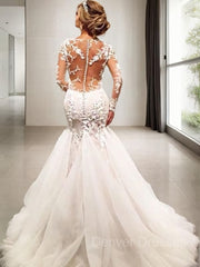 Wedding Dress Fit, Trumpet/Mermaid V-neck Court Train Tulle Wedding Dresses With Appliques Lace
