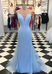 Formal Dresses Winter, Trumpet/Mermaid V Neck Sleeveless Court Train Lace Tulle Prom Dress