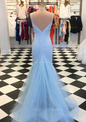 Formal Dress Winter, Trumpet/Mermaid V Neck Sleeveless Court Train Lace Tulle Prom Dress
