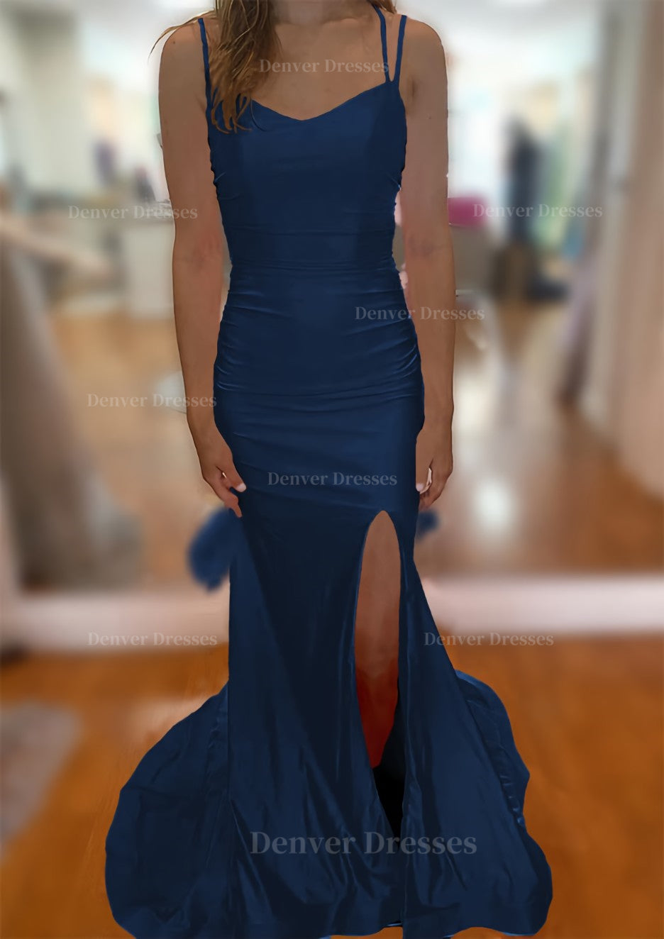 Country Wedding, Trumpet/Mermaid V Neck Sleeveless Sweep Train Jersey Prom Dress With Split Pleated
