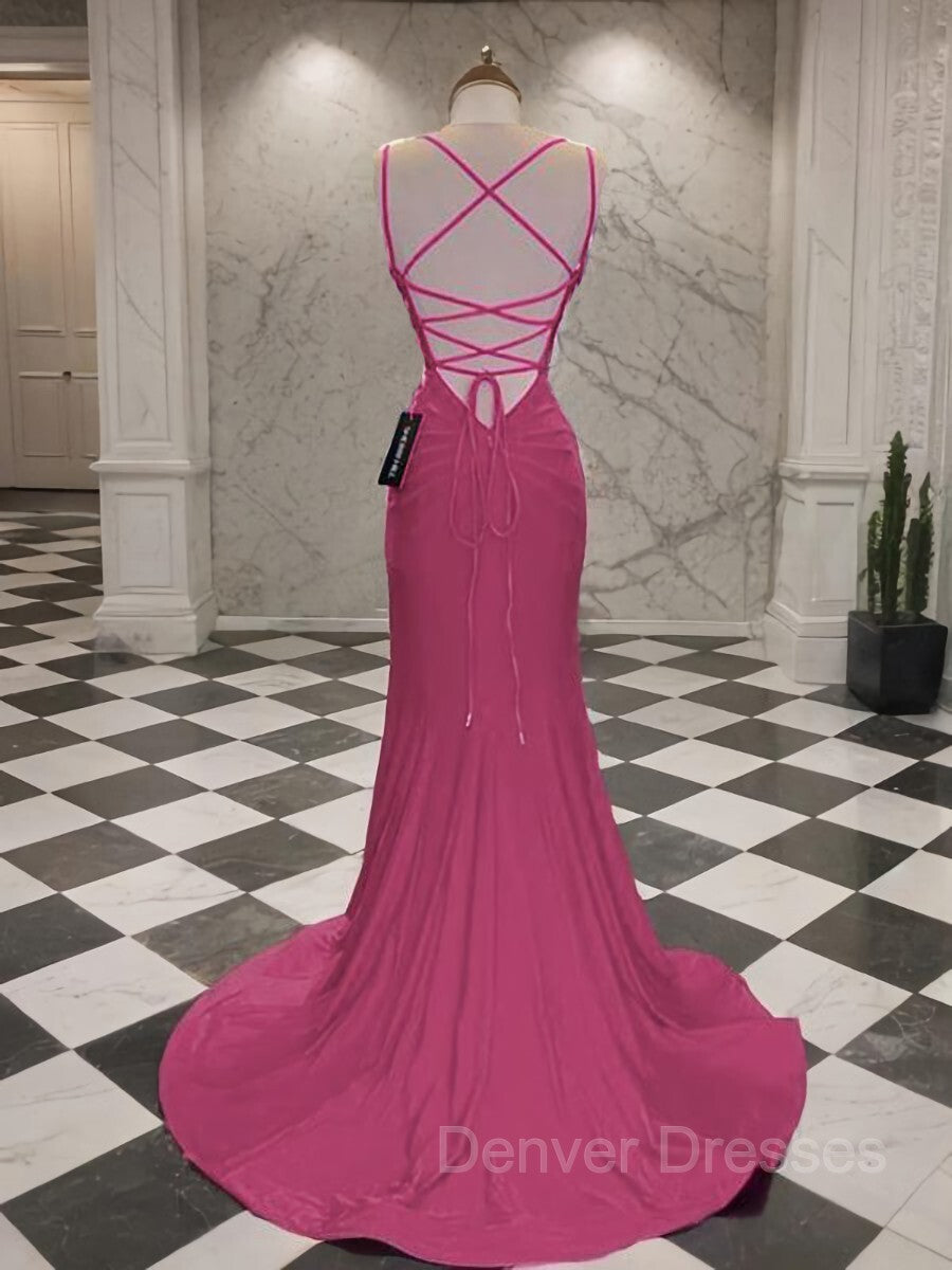 Prom Dresses2040, Trumpet/Mermaid V-neck Sweep Train Jersey Prom Dresses