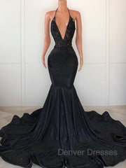 Homecoming Dresses Simples, Trumpet/Mermaid V-neck Sweep Train Prom Dresses With Appliques Lace