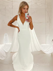Wedding Dress Outlet Near Me, Trumpet/Mermaid V-neck Sweep Train Stretch Crepe Wedding Dress
